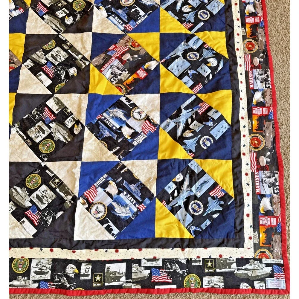 Vintage Handmade Patchwork Military Appreciation Quilt Lap/Baby Blanket  42”X48”